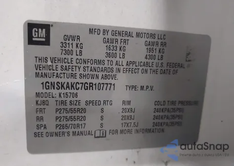 2016 Chevrolet Tahoe Ls z USA, uszkodzony, nr VIN 1GNSKAKC7GR107771